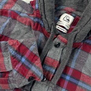 Quiksilver Hooded Shirt Mens Small Flannel Red Plaid Skater Y2K Modern Fit Prepp